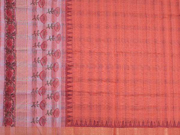 Floral Printed Peach Mangalagiri Cotton Salwar Material