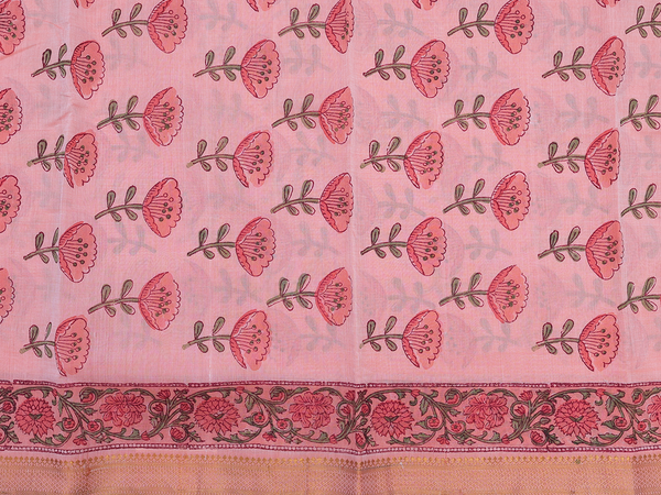 Floral Printed Peach Mangalagiri Cotton Salwar Material