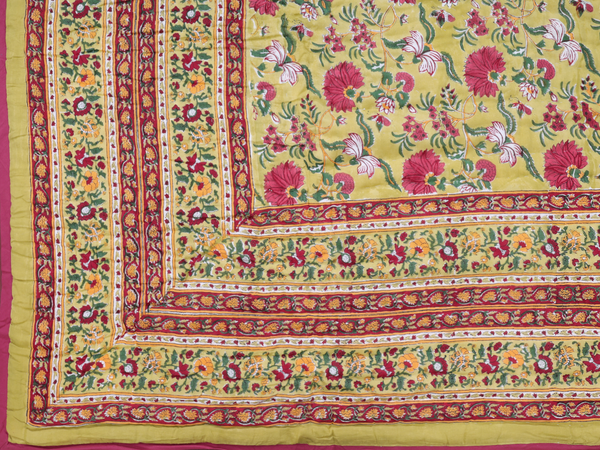 Floral Printed Yellow Cotton Double Size Quilt