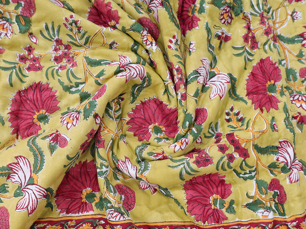 Floral Printed Yellow Cotton Double Size Quilt