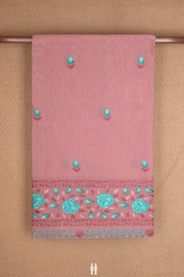 Floral Threadwork Buttas Dusty Pink Ahmedabad Cotton Saree