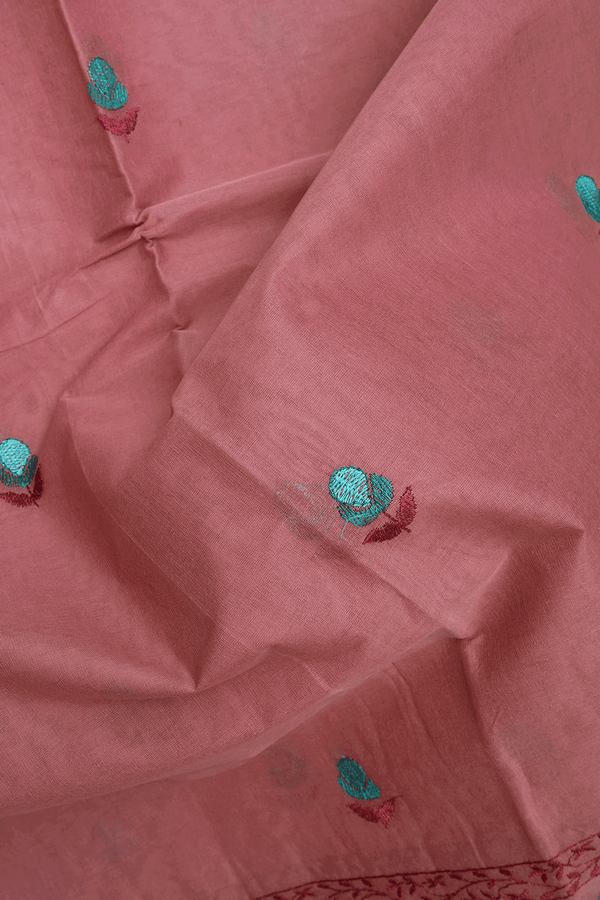 Floral Threadwork Buttas Dusty Pink Ahmedabad Cotton Saree