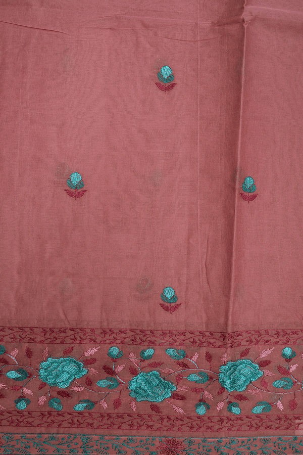 Floral Threadwork Buttas Dusty Pink Ahmedabad Cotton Saree