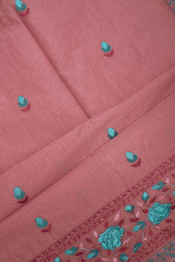 Floral Threadwork Buttas Dusty Pink Ahmedabad Cotton Saree
