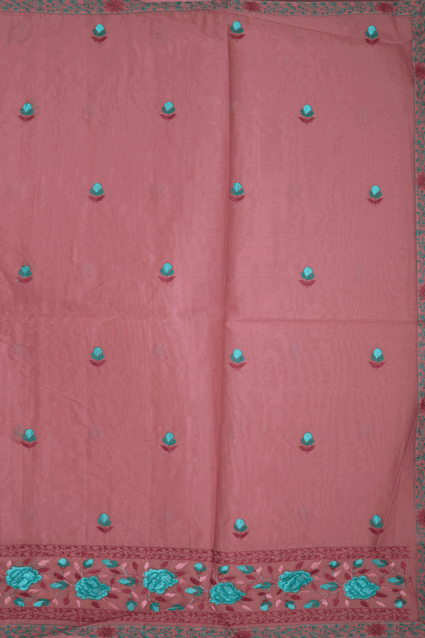 Floral Threadwork Buttas Dusty Pink Ahmedabad Cotton Saree