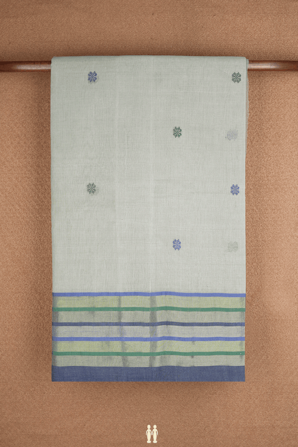 Floral Threadwork Buttas Mouse Grey Bengal Cotton Saree