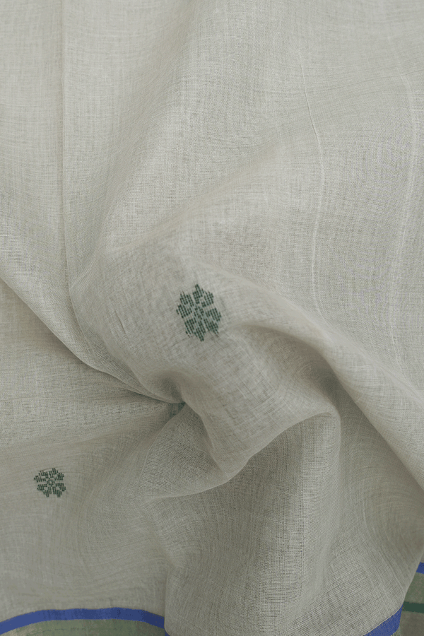 Floral Threadwork Buttas Mouse Grey Bengal Cotton Saree