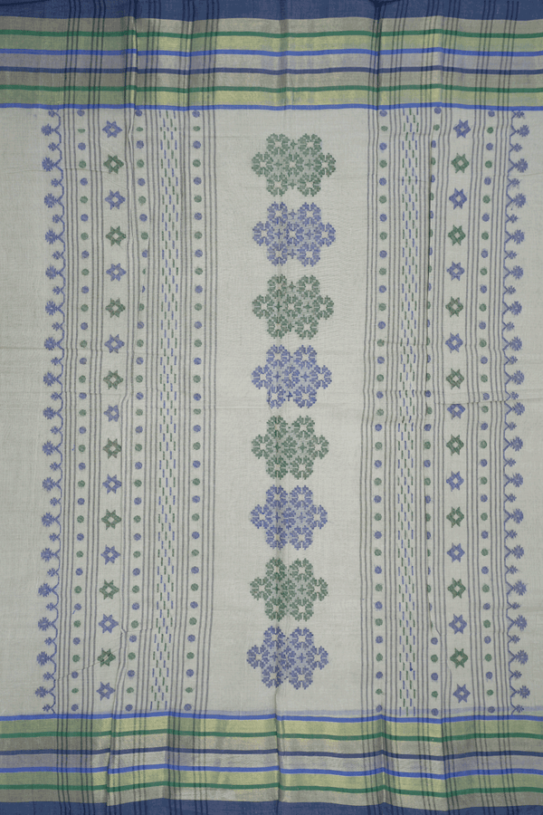 Floral Threadwork Buttas Mouse Grey Bengal Cotton Saree