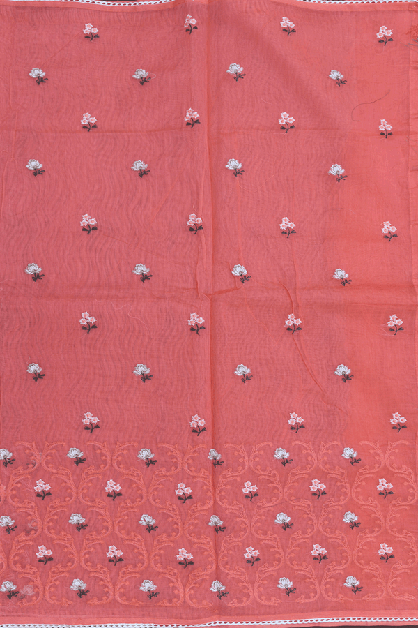 Floral Threadwork Buttas Pastel Red Kota Cotton Saree