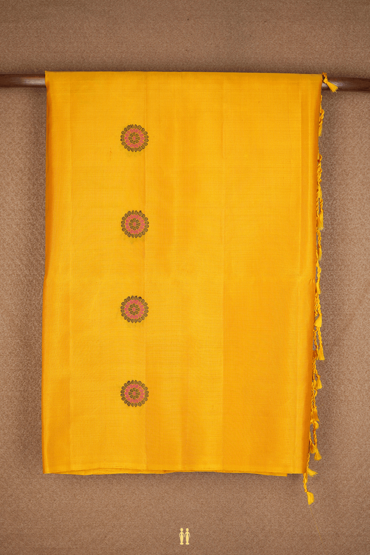 Floral Threadwork Buttas Saffron Yellow Soft Silk Saree