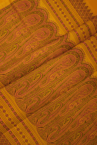 Floral Threadwork Buttas Saffron Yellow Soft Silk Saree