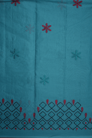 Floral Threadwork Buttas Turkish Blue Ahmedabad Cotton Saree