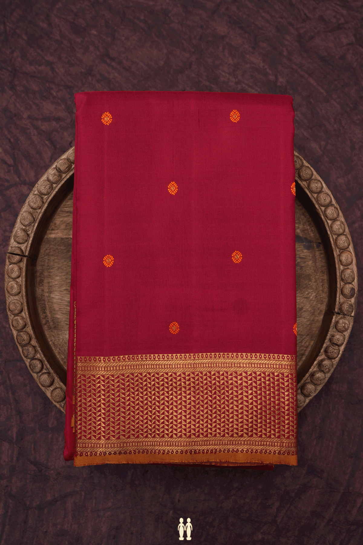 Floral Threadwork Buttis Ruby Red Kanchipuram Silk Saree