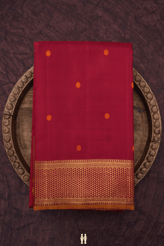 Floral Threadwork Buttis Ruby Red Kanchipuram Silk Saree