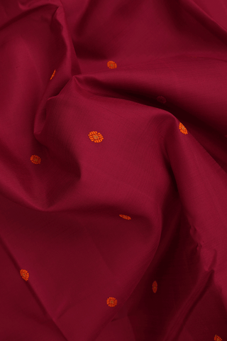 Floral Threadwork Buttis Ruby Red Kanchipuram Silk Saree