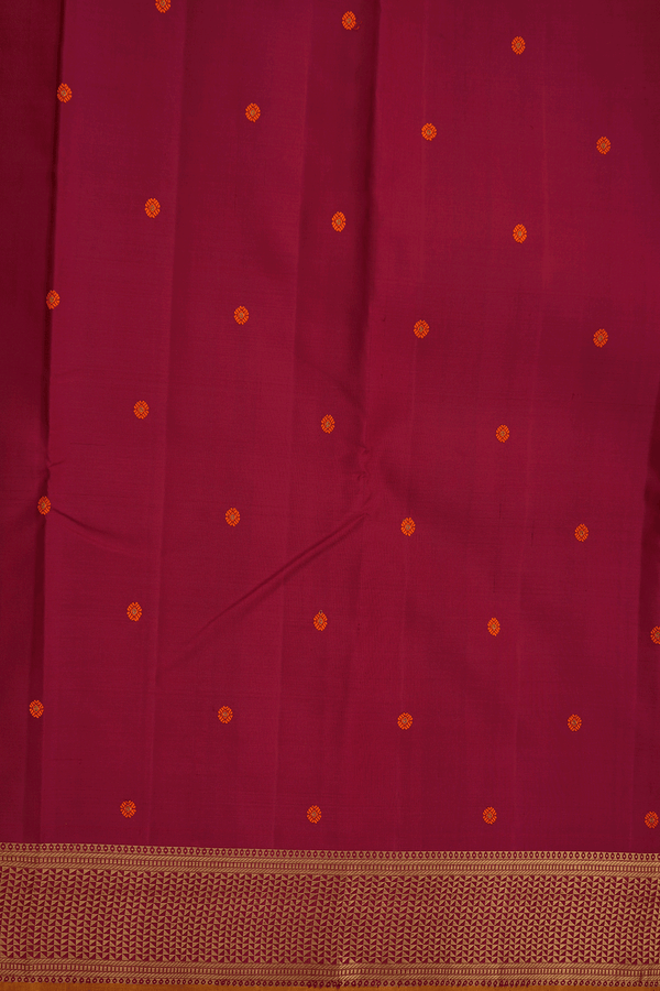 Floral Threadwork Buttis Ruby Red Kanchipuram Silk Saree