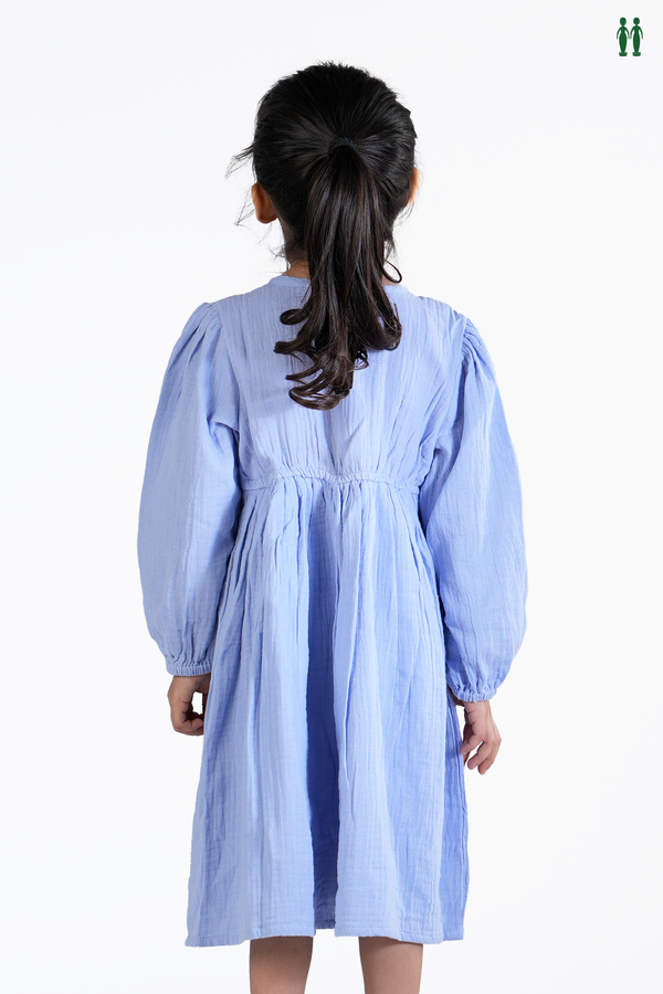 Floral Threadwork Design Blue Purple Cotton Frock