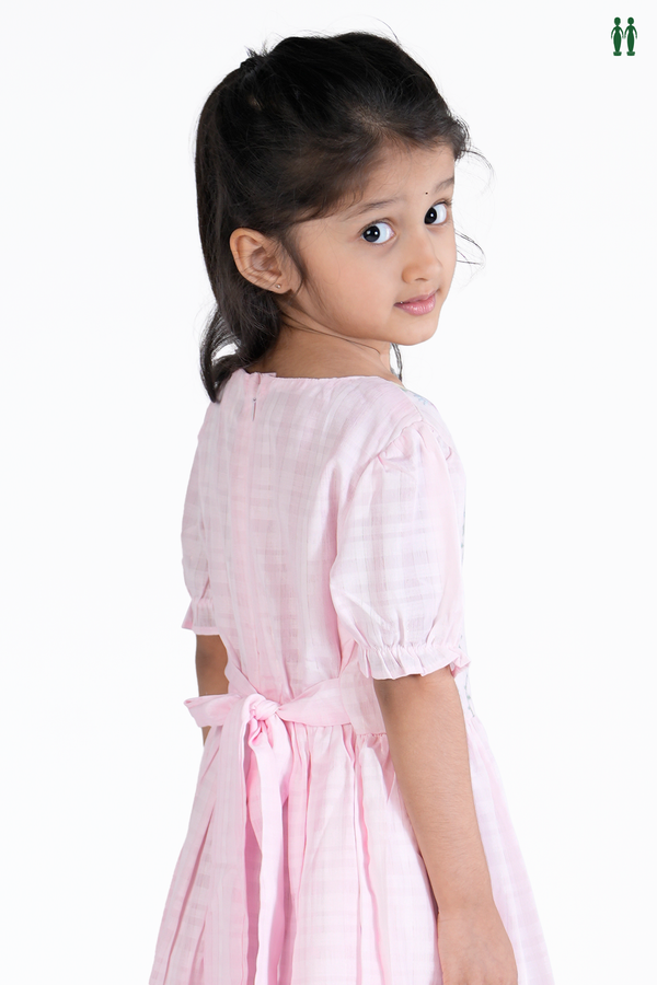 Floral Threadwork Design Pastel Pink Cotton Frock