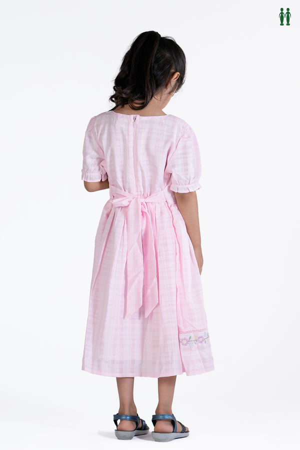 Floral Threadwork Design Pastel Pink Cotton Frock