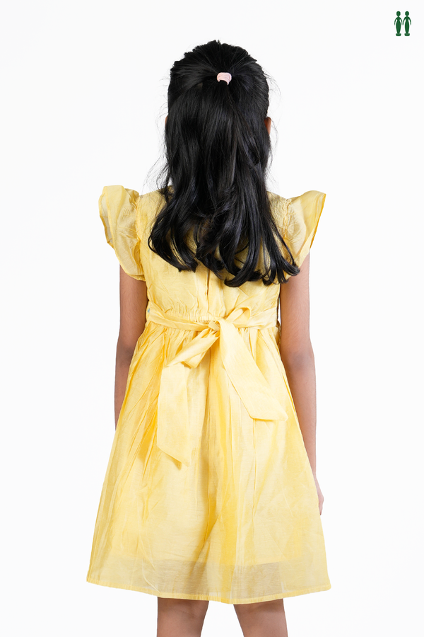 Floral Threadwork Design Yellow Cotton Frock