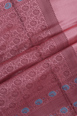 Floral Threadwork Motifs Coral Pink Raw Silk Saree
