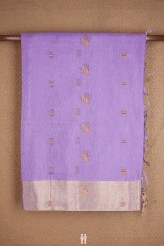 Floral Threadwork Motifs Lilac Purple Kora Silk Cotton Saree