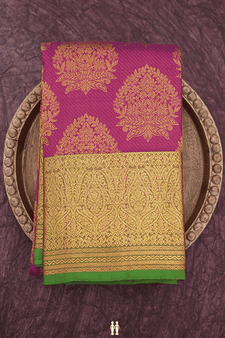 Floral Threadwork Motifs Purple Kanchipuram Silk Saree