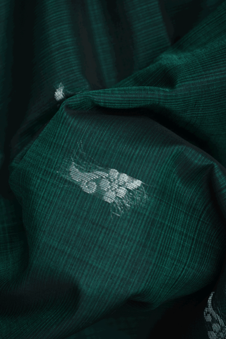Floral Zari Buttas Dark Green Kora Silk Cotton Saree