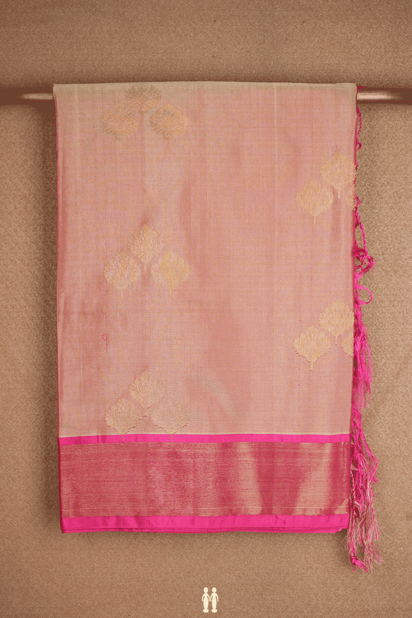 Floral Zari Buttas Dusty Pink Kora Silk Cotton Saree