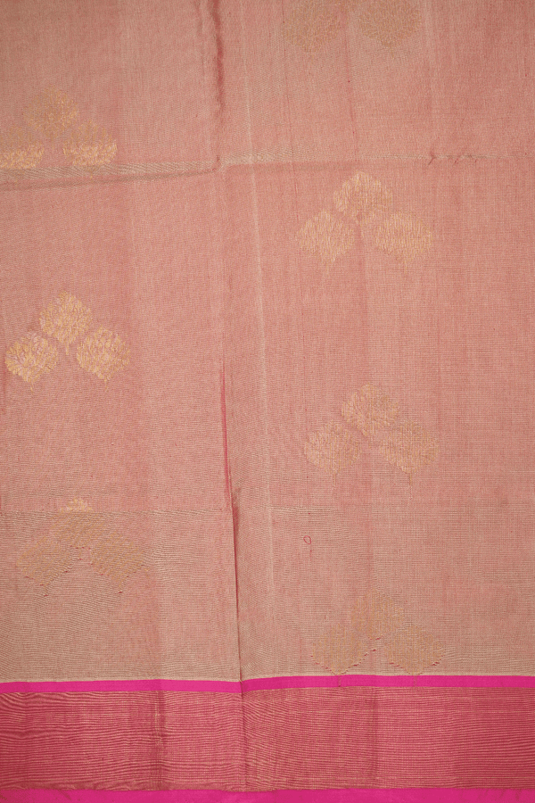 Floral Zari Buttas Dusty Pink Kora Silk Cotton Saree