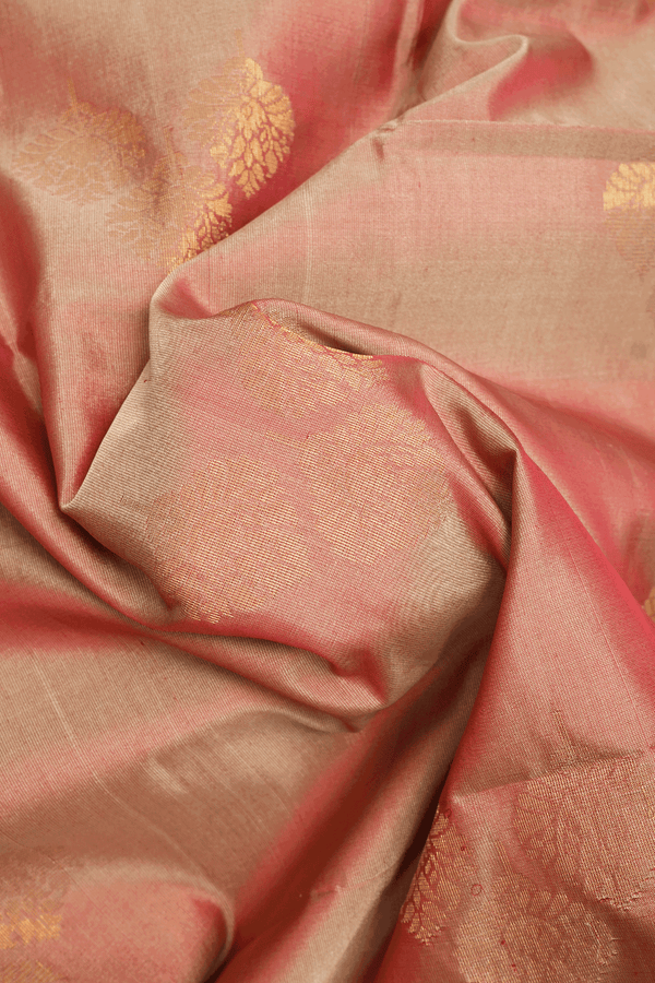 Floral Zari Buttas Dusty Pink Kora Silk Cotton Saree