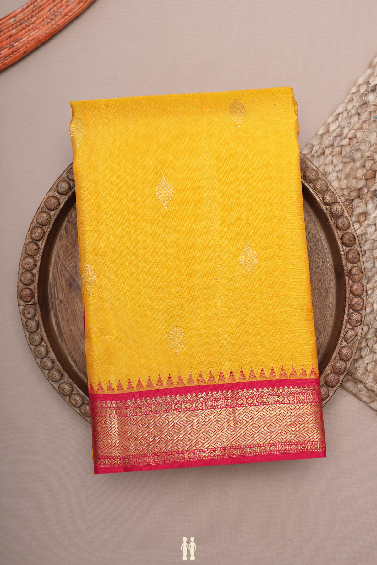 Floral Zari Buttas Honey Yellow Kanchipuram Silk Saree
