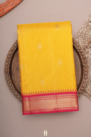 Floral Zari Buttas Honey Yellow Kanchipuram Silk Saree
