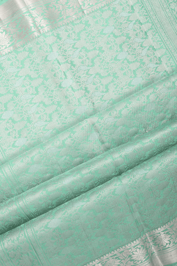 Floral Zari Buttas Pastel Green Soft Silk Saree