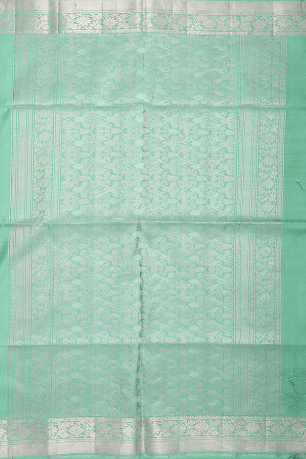 Floral Zari Buttas Pastel Green Soft Silk Saree