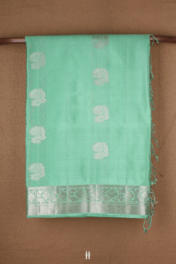 Floral Zari Buttas Pastel Green Soft Silk Saree