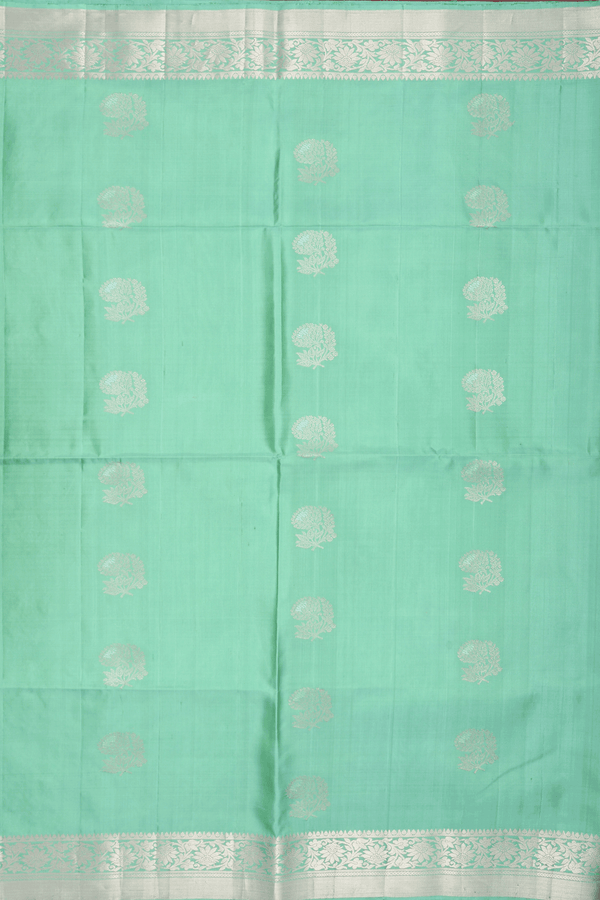 Floral Zari Buttas Pastel Green Soft Silk Saree