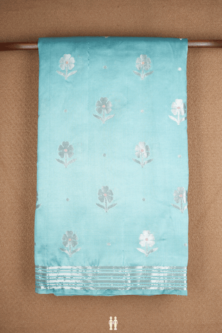 Floral Zari Buttas Turkish Blue Raw Silk Saree