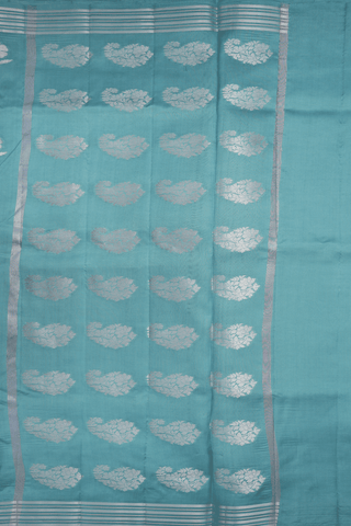 Floral Zari Buttas Turkish Blue Raw Silk Saree