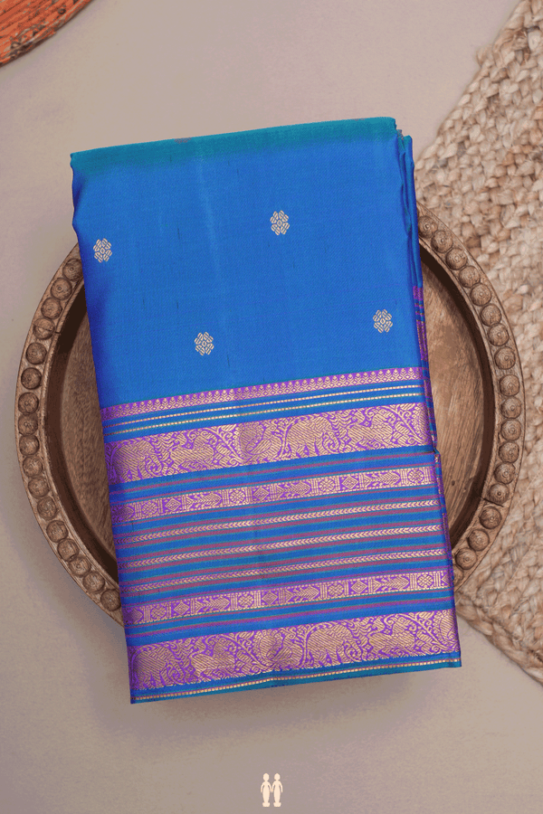 Floral Zari Buttis Cerulean Blue Kanchipuram Silk Saree