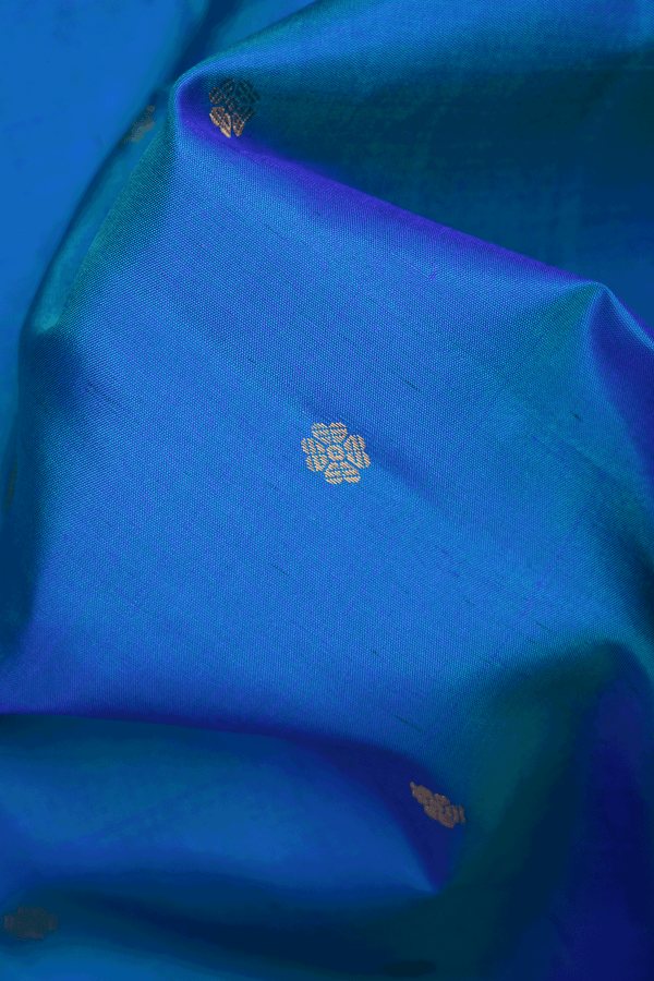 Floral Zari Buttis Cerulean Blue Kanchipuram Silk Saree