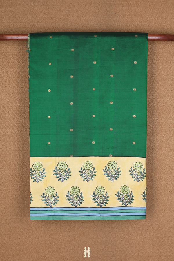 Floral Zari Buttis Forest Green Printed Silk Saree