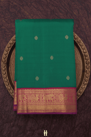 Floral Zari Buttis Emerald Green Kanchipuram Silk Saree