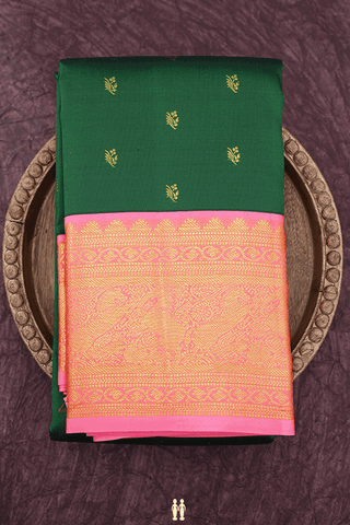 Floral Zari Buttis Forest Green Kanchipuram Silk Saree