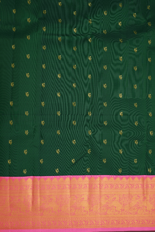 Floral Zari Buttis Forest Green Kanchipuram Silk Saree