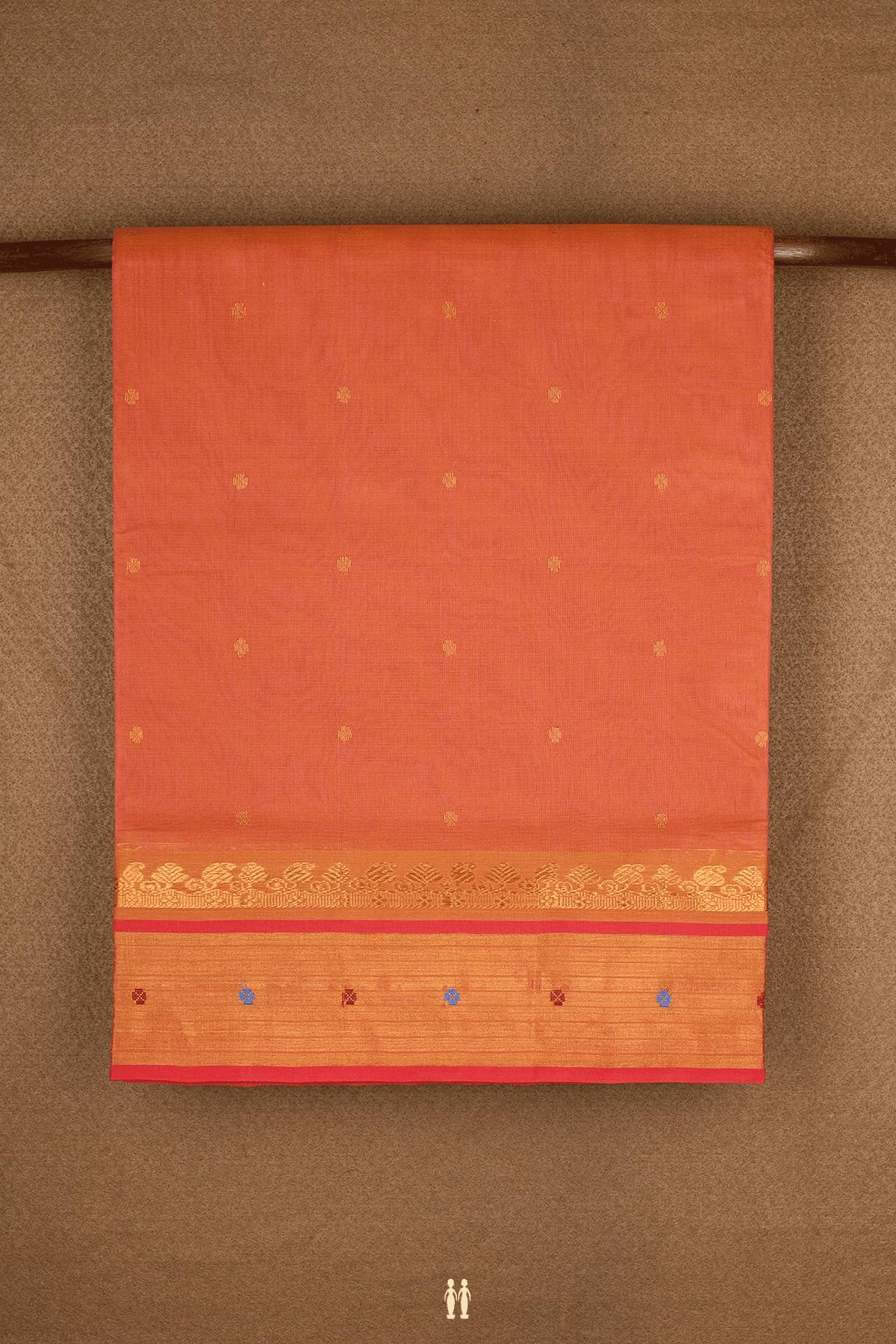 Floral Zari Buttis Orange Venkatagiri Cotton Saree