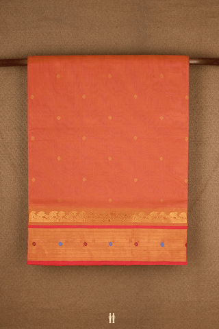 Floral Zari Buttis Orange Venkatagiri Cotton Saree