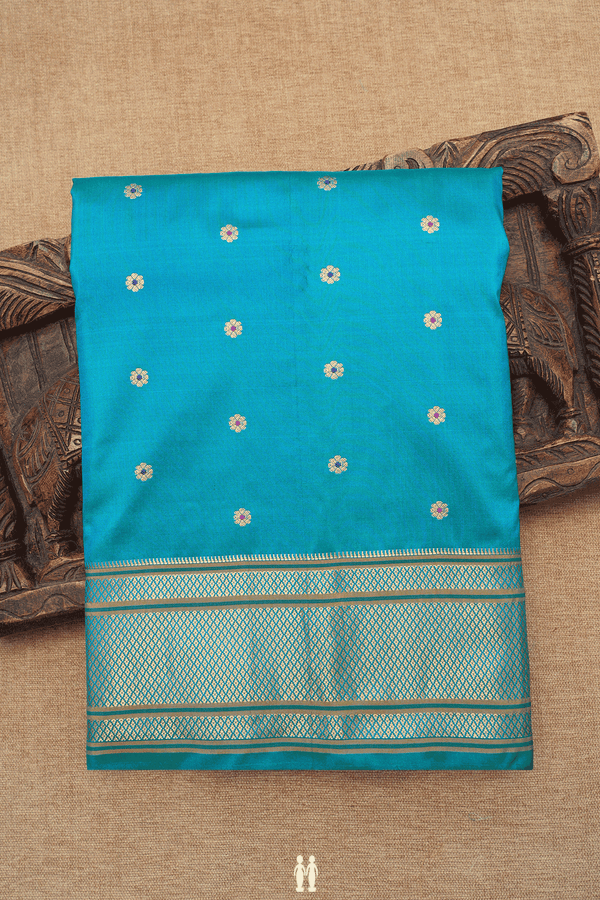 Floral Zari Buttis Peacock Blue Paithani Silk Saree