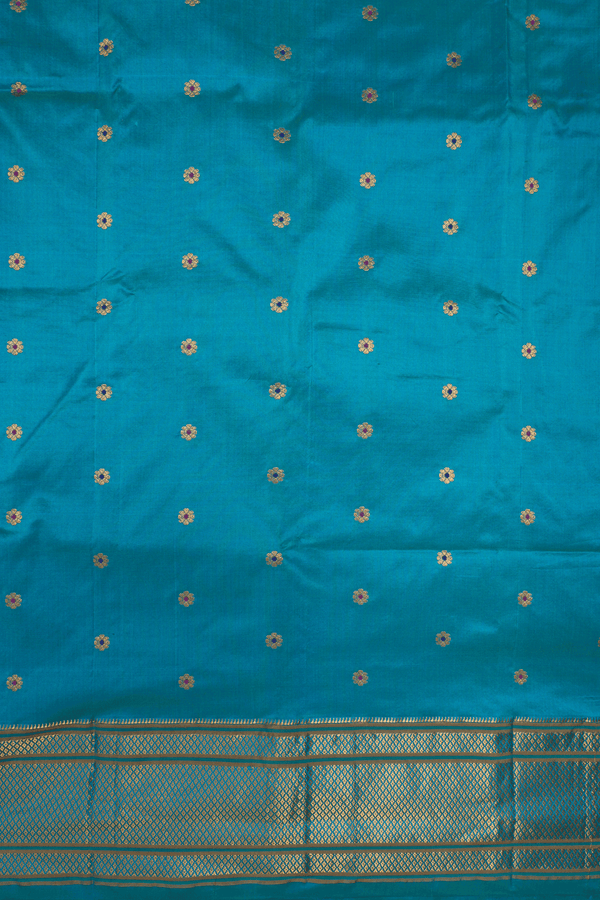 Floral Zari Buttis Peacock Blue Paithani Silk Saree
