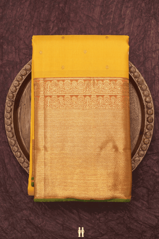 Floral Zari Buttis Saffron Yellow Kanchipuram Silk Saree